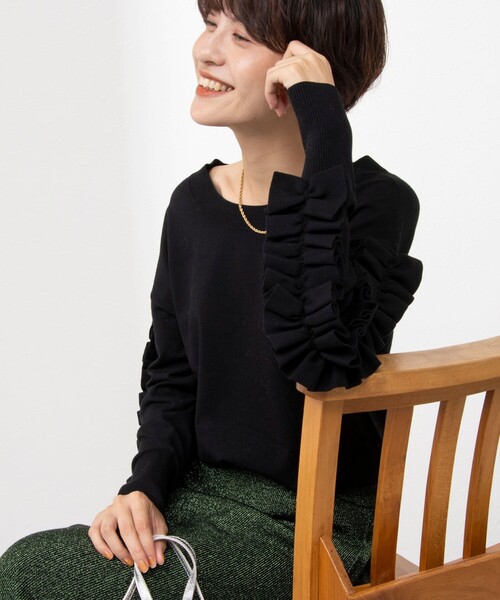 「Rie Miller」 長袖ニット 38 ブラック レディース_画像3