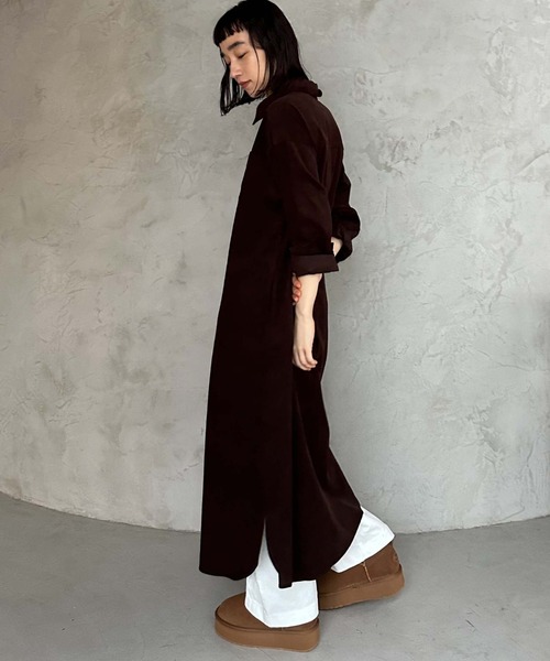 「DOUX ARCHIVES」 長袖ワンピース 38 ブラウン レディース_画像3