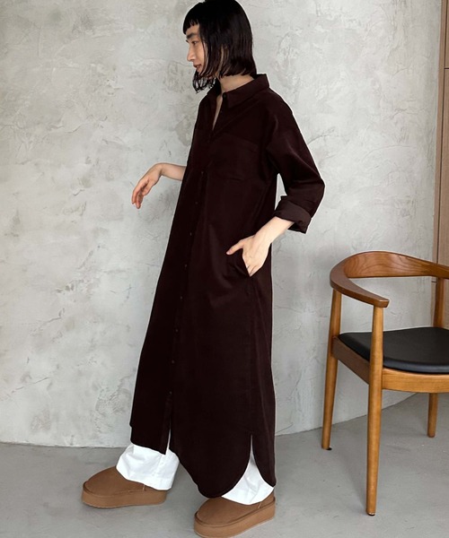 「DOUX ARCHIVES」 長袖ワンピース 38 ブラウン レディース_画像6