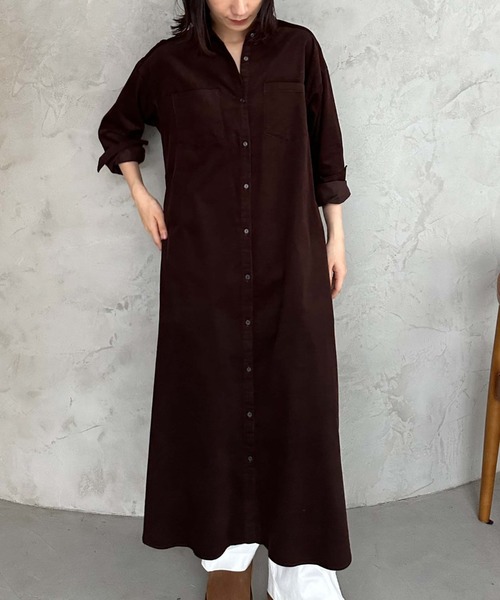 「DOUX ARCHIVES」 長袖ワンピース 38 ブラウン レディース_画像7