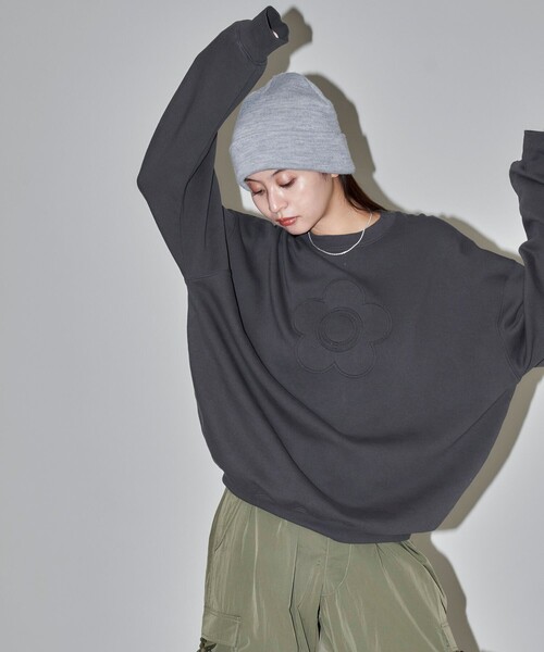 「PUBLUX」 スウェットカットソー「MARY QUANTコラボ」 フリ- チャコールグレー レディース_画像2