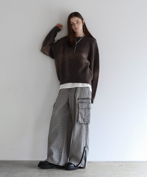 「SOCCE」 長袖ニット M チャコール メンズ_画像7