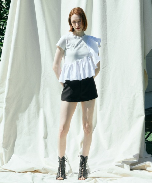 エイミーイストワールeimy袖フリルショートドットTOPS EIMY ISTOIRE eimy istoire 袖フリルデニムショートトップス
