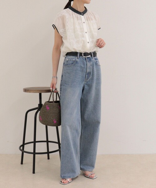 【新品】fredy emue 刺しゅうレースフレンチスリーブブラウス fredy emue（フレディエミュ） ブラウス シャツ 半袖 刺しゅうレース