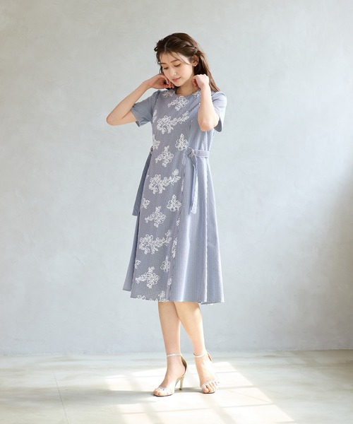 タグ付き未使用♡ ローズティアラ 半袖チェックワンピース サイズ42 Rose Tiara（ローズティアラ） ワンピース リボンベルト付きフラワー