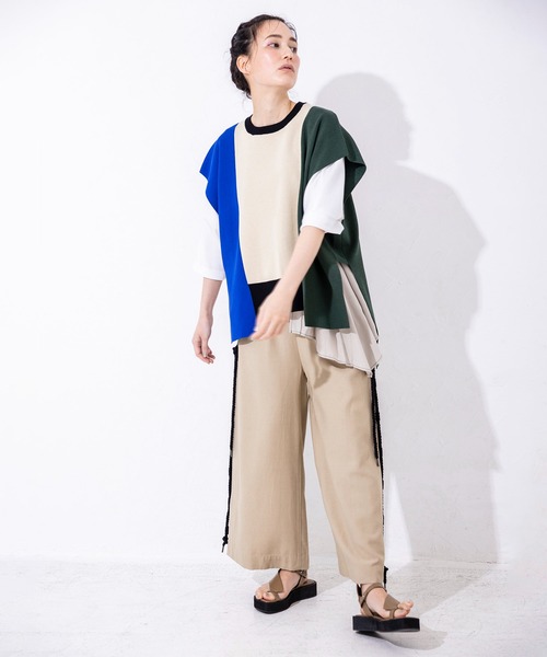 「OSMOSIS」 半袖ニット ONE SIZE ベージュ レディース_画像3