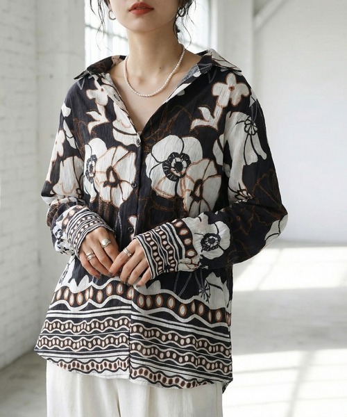 「antiqua」 長袖シャツ ONESIZE ブラックミックス レディース_画像3