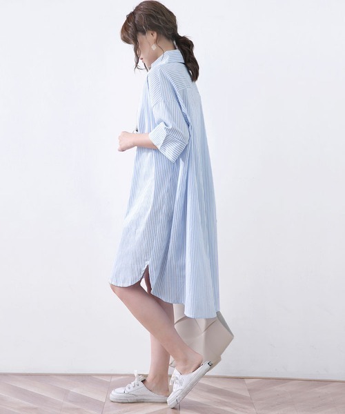 ブラウス シャツ ストライプロングシャツ シャツワンピース