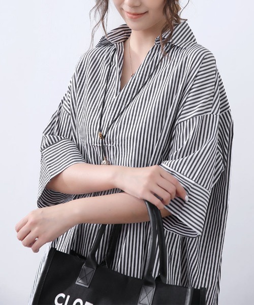 極美品 セリーヌ ロングシャツ シャツワンピース ストライプ