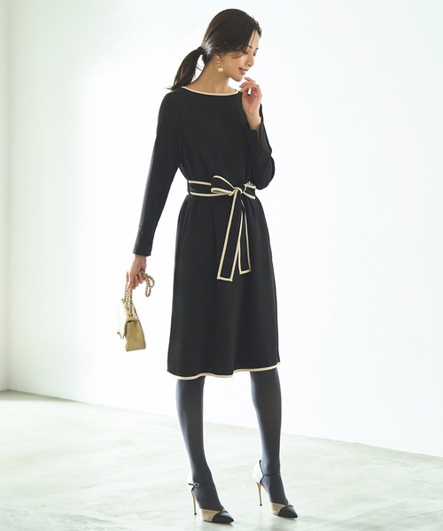 RUIRUE BOUTIQUE ワンピース ベルト付きバイカラーワンピース