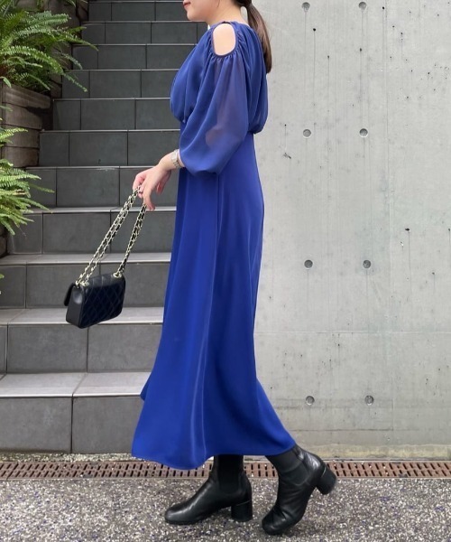 【美品✨】アルアバイル　ドレープドルマンギャザーワンピース　ドレス　ブルー allureville（アルアバイル） ワンピース ドレープドルマンギャザー