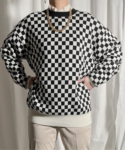 ニット セーター CHECKER PATERN BIG KNIT レディース