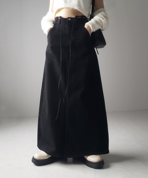 me+em select デニムスカート ロングリボンウエストコード