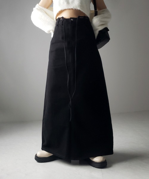 me+em select（ミームセレクト） デニムスカート ロングリボンウエスト