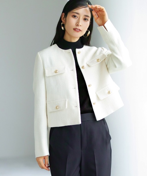 スーツ 洗える＆防シワ！「WEB限定！WHITEJOOLA」金ボタンツイードノー