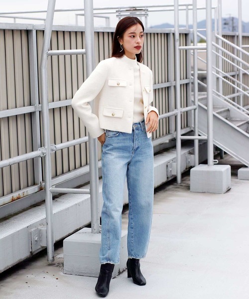 スーツ 洗える＆防シワ！「WEB限定！WHITEJOOLA」金ボタンツイードノー