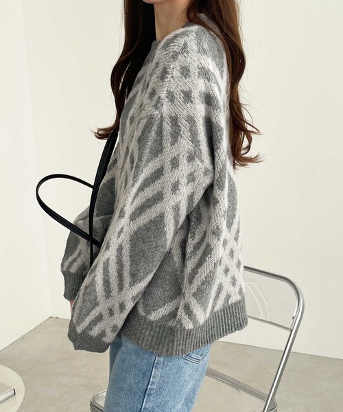 見せる用 モヘアライクチェック柄ニットプルオーバー[品番：GERW0010806]｜GeeRA