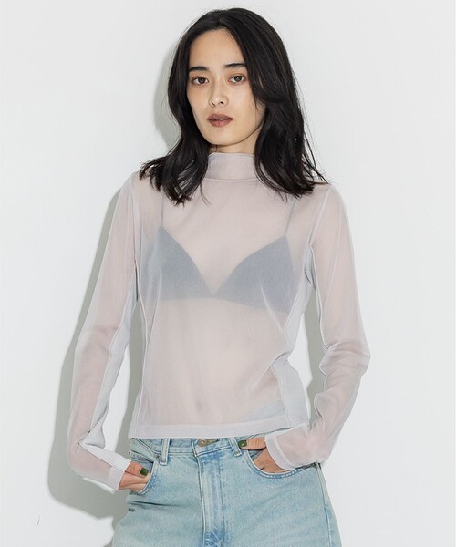tシャツ 「STUDIOUS/ステュディオス」「モードに-5kg見え」リブパネルシアートップス/ストレッチ/ノンストレス レディース