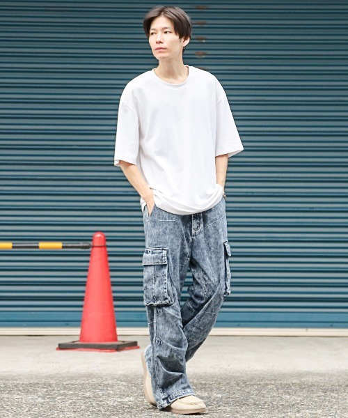 LUXSTYLE ジーンズ デニムパッチワークパターンカーゴパンツ
