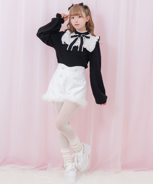 Honey Cinnamon ハニーシナモン ショートパンツ Honey Cinnamon（ハニーシナモン） パンツ 裾フェザーハイウエスト