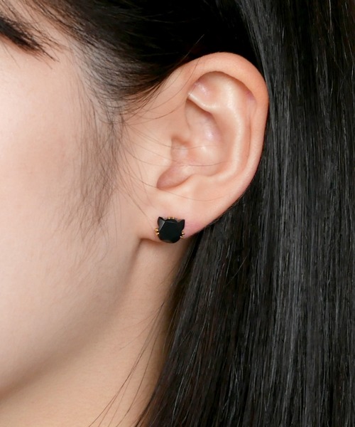 va vendome aoyama ピアス K10YG ねこ ブラックカルセドニー ピアス