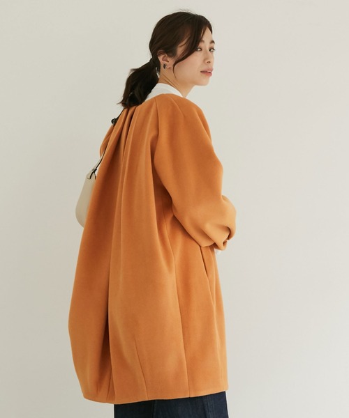 「DOUX ARCHIVES」 ノーカラーコート FREE オレンジ レディース_画像7