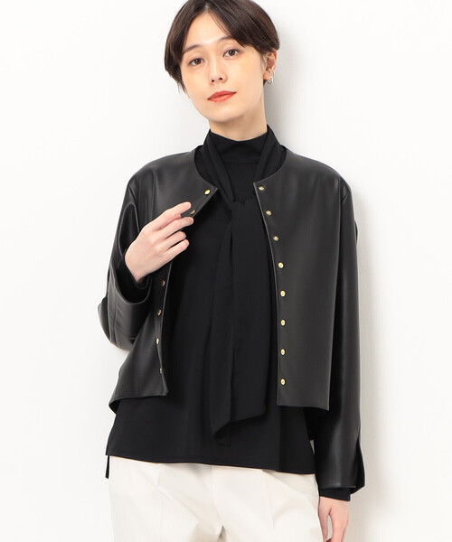 20-60代からのファッション通販  K.T 合成皮革 ノーカラージャケット ジャケット TAKASE KIYOKO 化粧下地
