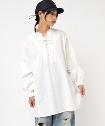 美品 URCH RNA アトリエチュニックシャツ 長袖 オーバーサイズ 白 URCH RNA ブラウス シャツ B2865 ARMYチュニックシャツ レディース