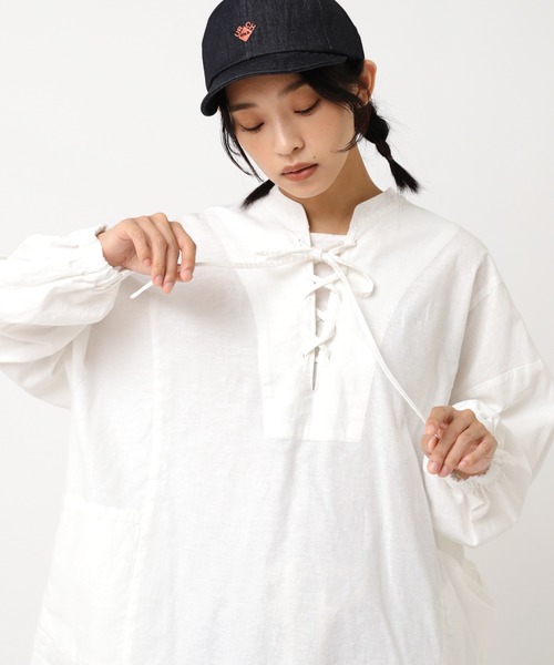 美品 URCH RNA アトリエチュニックシャツ 長袖 オーバーサイズ 白 URCH RNA ブラウス シャツ B2865 ARMYチュニックシャツ レディース