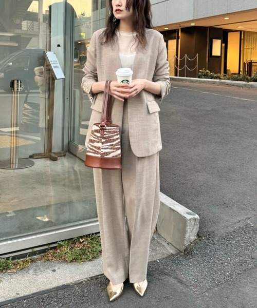Whim Gazette ノーカラージャケット 麻 サーモンピンク 限定カラー Whim Gazette ジャケット ノーカラージャケット ジュートライク