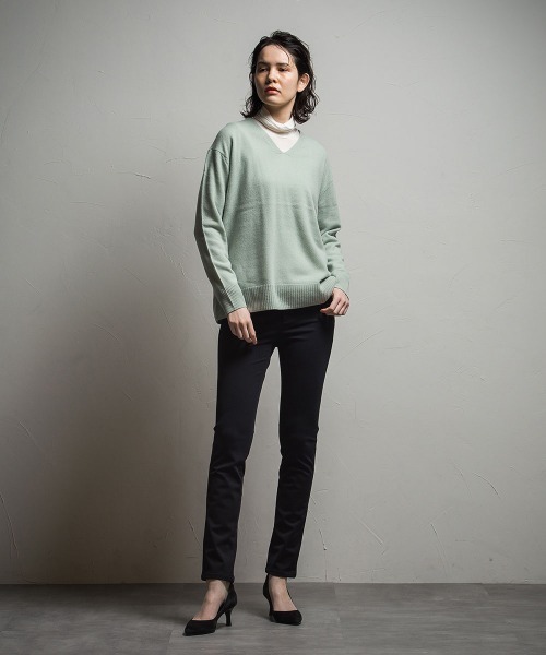 「la.f…」 Vネックニット 9号 グリーン レディース_画像2