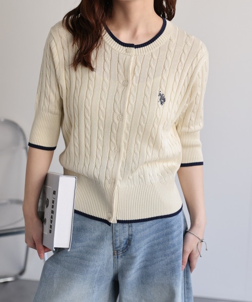 ラルフローレン　正規品　サマーニット　半袖　カーディガン　アイボリー　美品 ラルフローレン 正規品 サマーニット カーディガン 半袖
