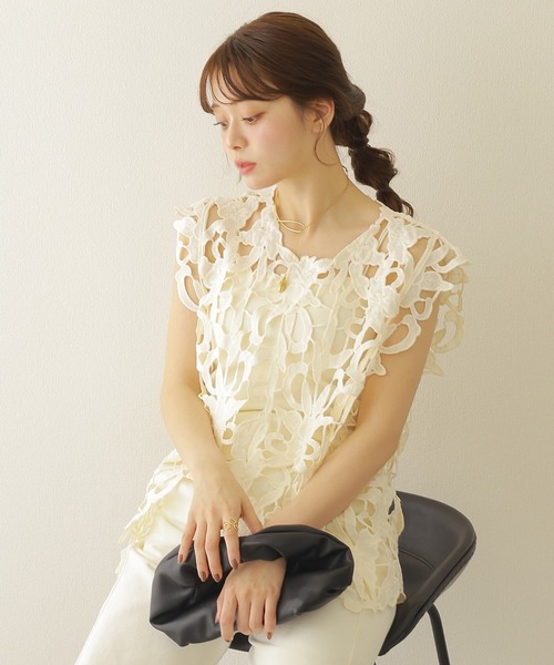 tシャツ crochet lace sleeveless tops /クロシェ レース デザイン