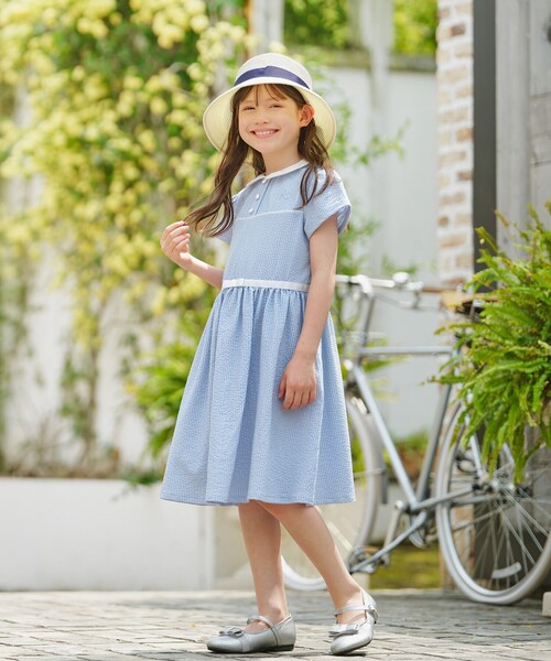 ワンピース 「150-160cm」サッカーストライプ ワンピース キッズ 子供服 女の子の画像