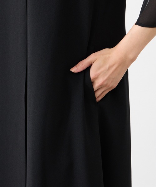 ワンピース 「夏用喪服・礼服」マシンウォッシャブル アシンメトリータックAライン サマーブラックフォーマルワンピースの画像