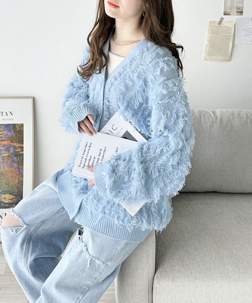 「mily bilet」 ニットカーディガン MEDIUM ブルー レディース_画像6