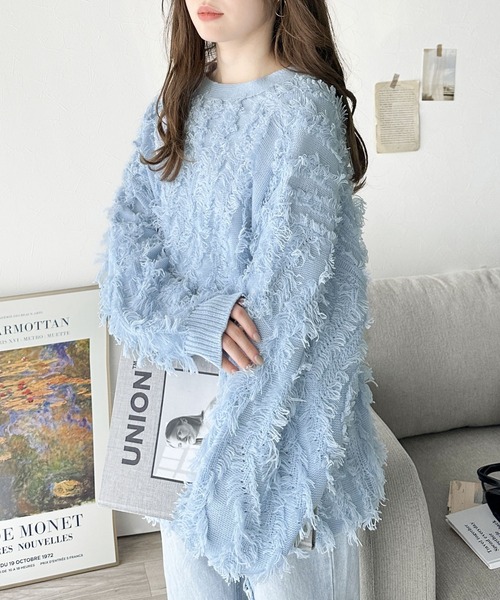 「mily bilet」 ニットカーディガン MEDIUM ブルー レディース_画像7