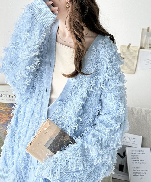 「mily bilet」 ニットカーディガン MEDIUM ブルー レディース_画像8