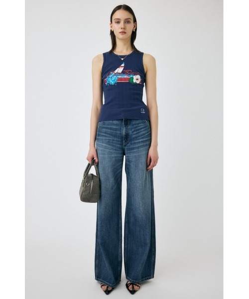 Miaou 青色 花柄 シースルータンクトップ MOUSSY（マウジー） タンクトップ ノースリーブ OP GRAPHIC タンク