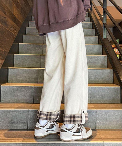 link lot チノパン 「25年秋冬新作」折り返しチェック柄 コーデュロイ