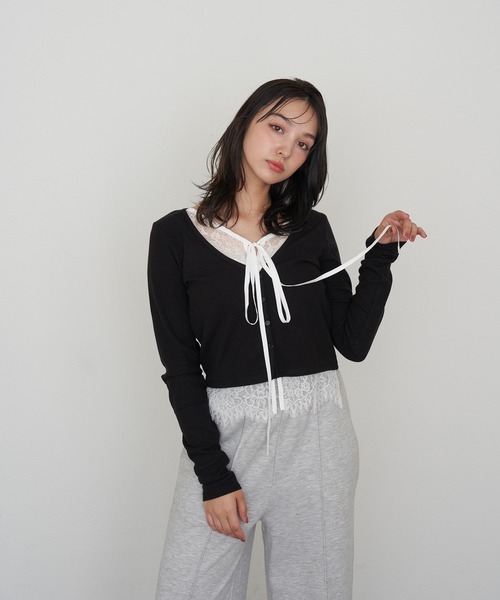 ✨美品✨サカイラック レイヤードレースカーディガン 黒 サイズ 2 sacai luck（サカイラック） 未使用 レイヤードレースカーディガン