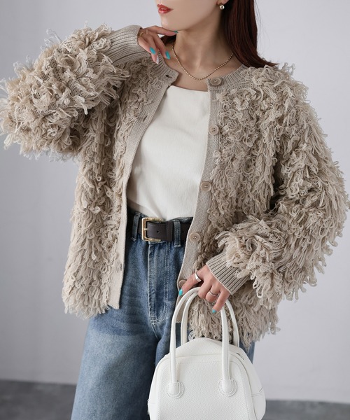 Riberry カーディガン 前後2WAYループヤーンニットカーディガン