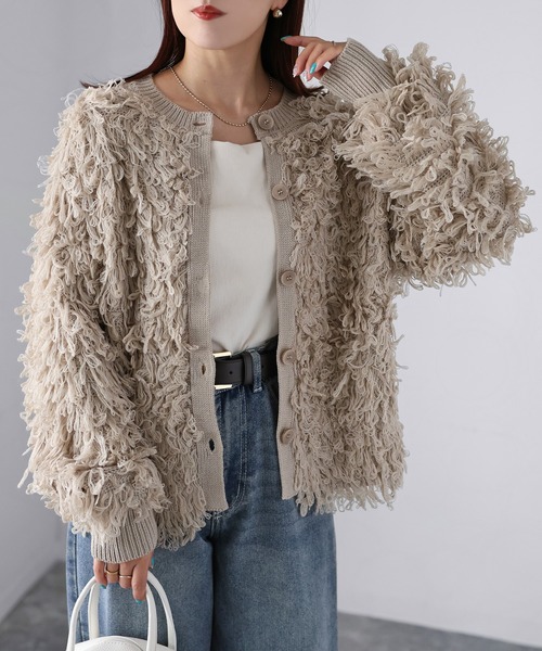 【新品】styling/ ループヤーン カーディガン GRY フリー ループヤーン前後2wayカーディガン【ニット】 – レディース