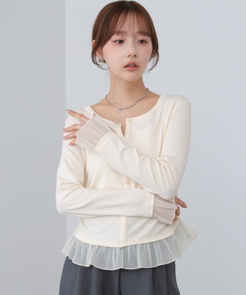 BAB（バブ） ヘンリーネック tシャツ 「再入荷」裾フリルヘンリー