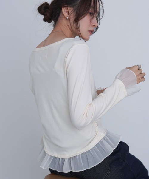 babylclub トップス 白 BAB（バブ） tシャツ 裾フリルヘンリーネックカットソー レディース