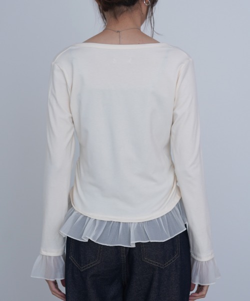 BAB（バブ） tシャツ 裾フリルヘンリーネックカットソー レディース