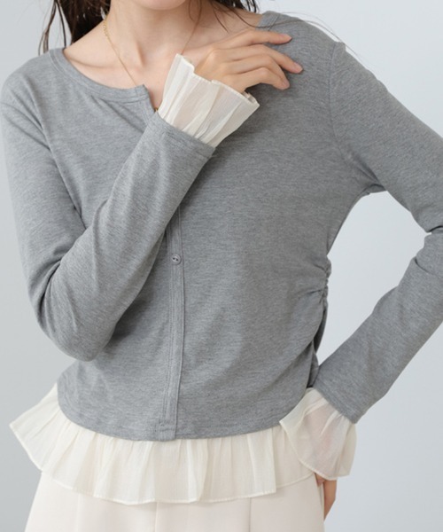 BAB（バブ） ヘンリーネック tシャツ 「再入荷」裾フリルヘンリー