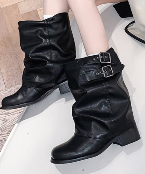 ADDITION STORE ブーツ 「ミドル丈 プリーツでクシュクシュカワイイ