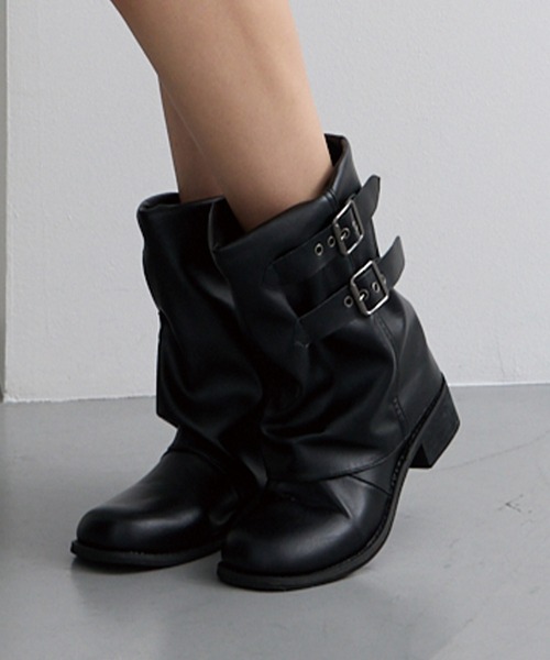 ADDITION STORE ブーツ 「ミドル丈 プリーツでクシュクシュカワイイ