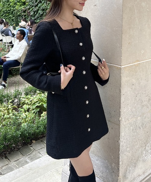 FREE STYLISTS ワンピース YUGA_YGMC Square neck buttoned tweed